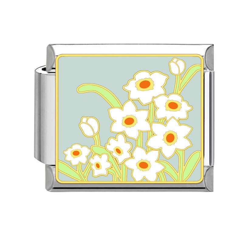 New Stainless Steel Italian Modular Charm Bracelet Diy Interchangeable Flower Pattern Charms Fashion Jewelry Women Daily Wear