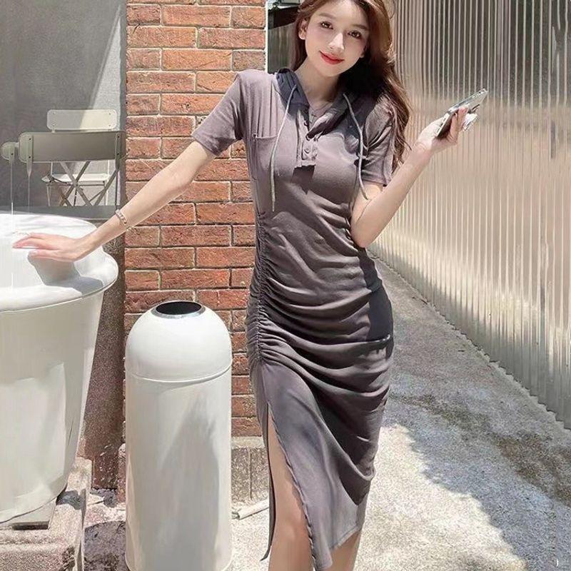 

Стиль чистой страсти Сексуальные юбки-футляры с разрезом 2025 Лето Новые Темпераментные Приталенные Облегающие талию Западный стиль Винтажное платье Dark gray S (35.00 kg-40.00 kg