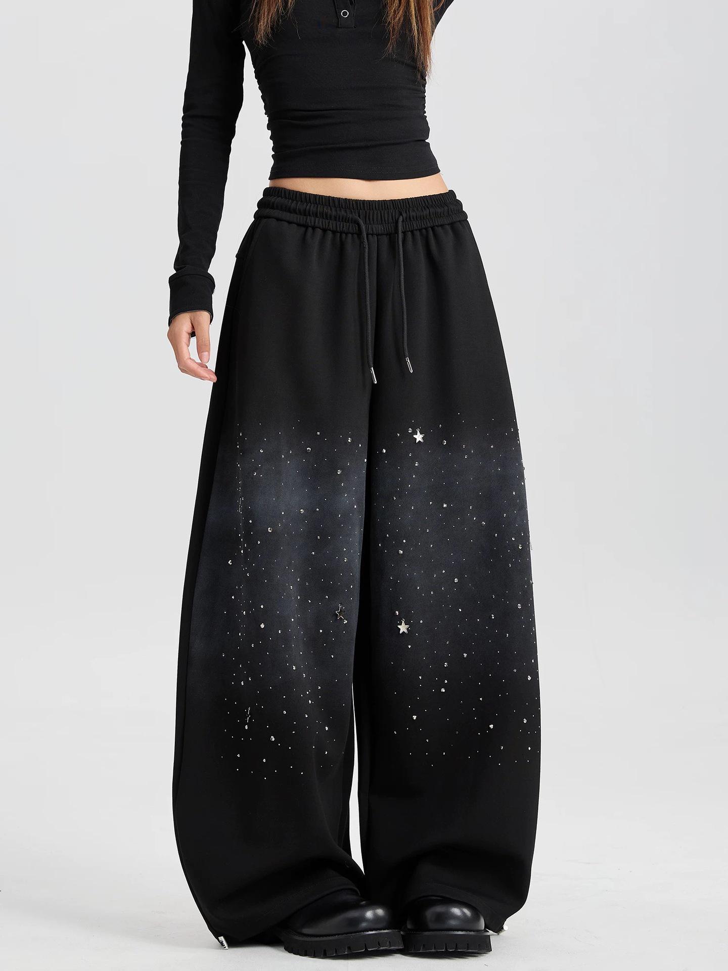 

Women s Starry Sky Rhinestone Gradient Hip-Hop Casual Pants Small чёрный
