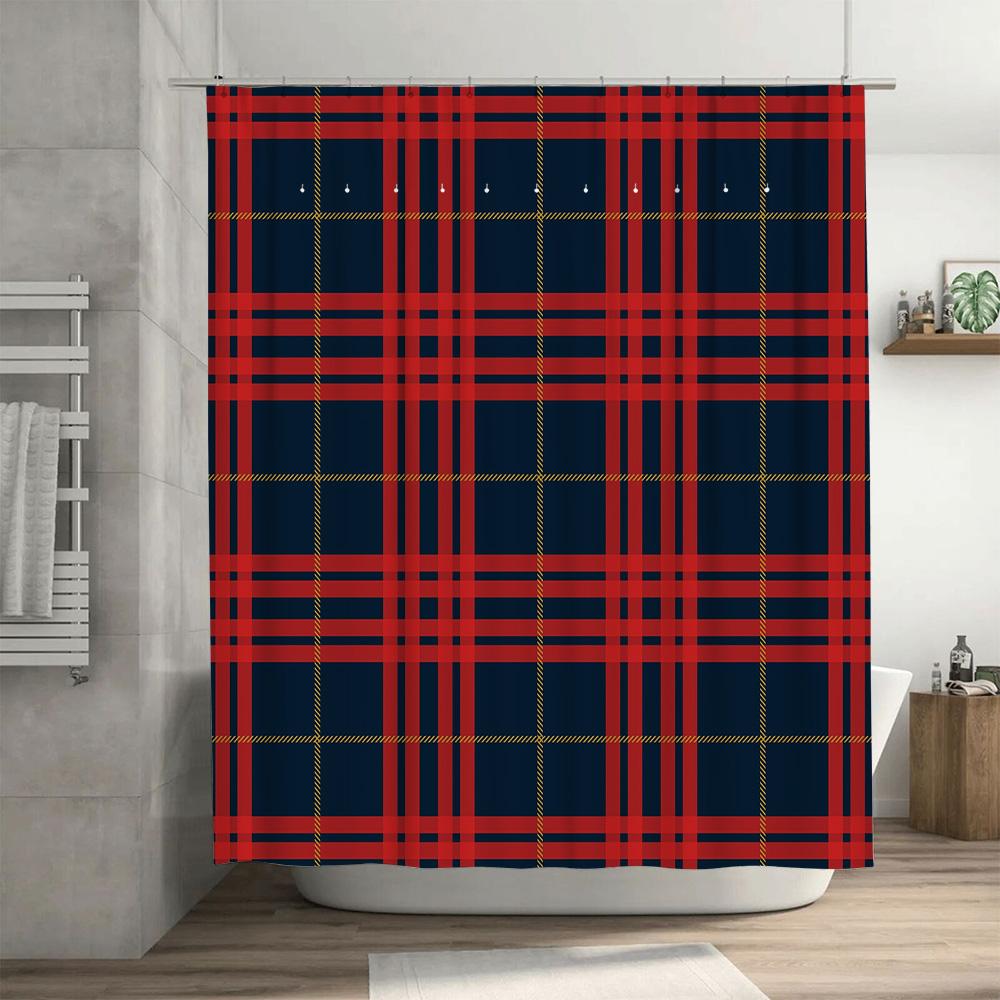 Checkered Shower Curtain Fabric with Waterproof Plaid Pattern for Bathroom Decor Red White Black Colorful Printed Design Size Cu