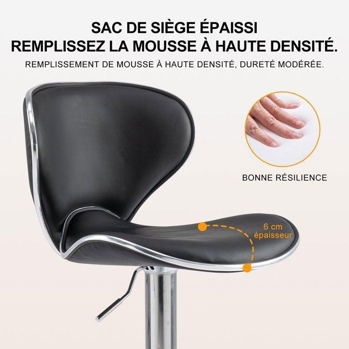 Tabouret de Bar - SEVENCOMFORT - Réglable en Hauteur - Dossier Ergonomique - PU Noir - Support 150kg