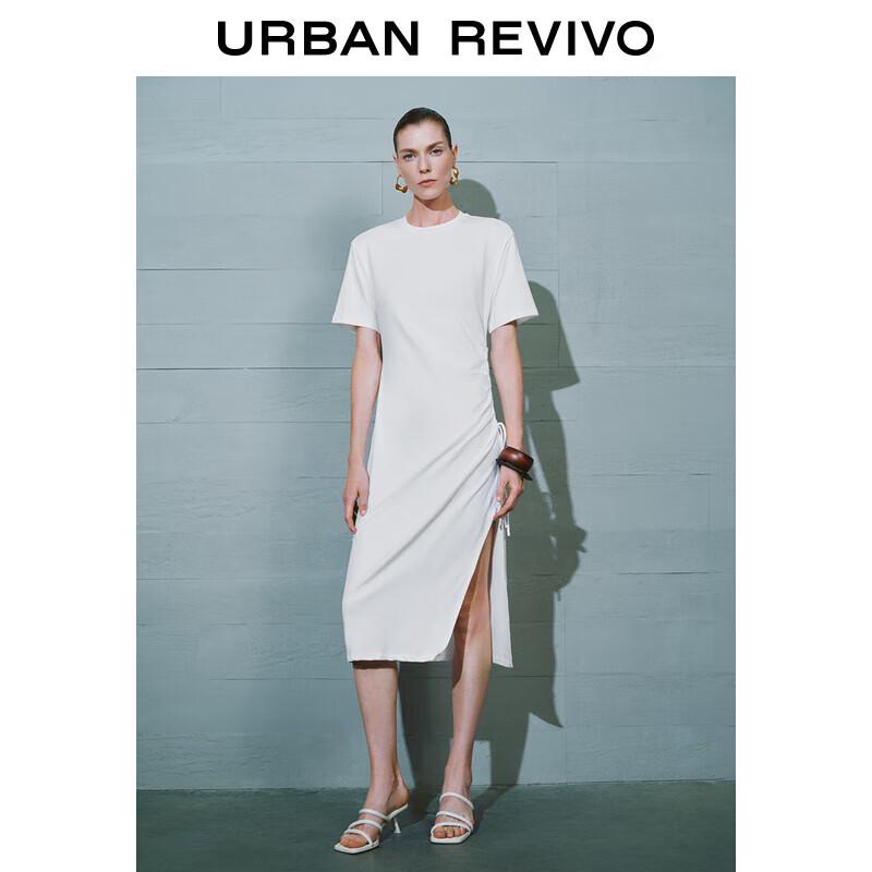 

UR 2024 Fall Women s Cinch-Waist Pleated Short-Sleeve Dress XS