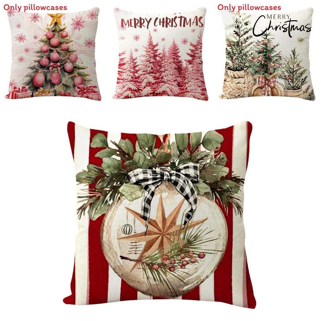 Conjunto de Quatro Capas de Almofada de Linho com Tema Natalino Moderno Minimalista para Decoração de Casa