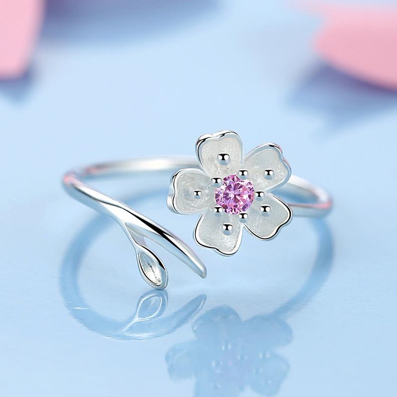 Elegant 925 Sterling Silver Cherry Blossom Ring For Women Stylish Floral Design
