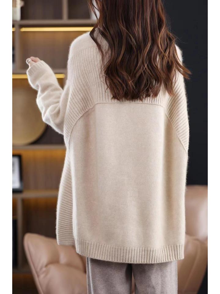 Women's Stylish Mid-Length Knitted Wool Cardigan - Cozy Autumn/Winter Shawl Sweater, Relaxed Fit