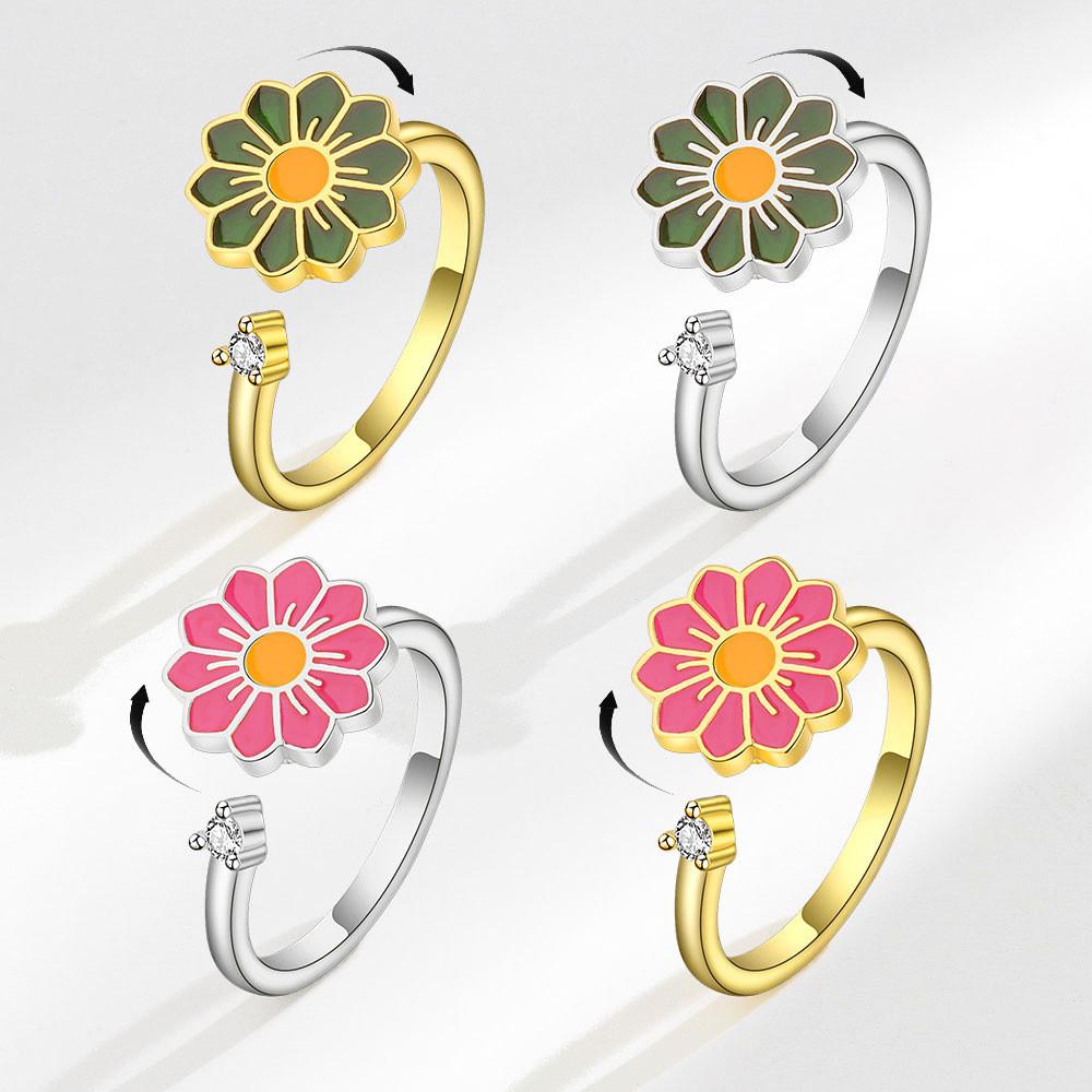 Floral Ring Womens Adjustable Copper Geometric Design For Spring Fashion Accessory
