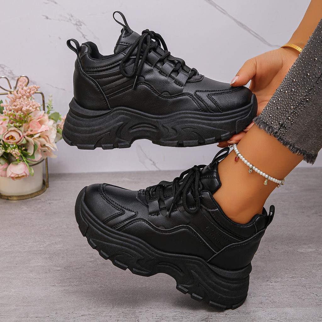 New Fashion Platform Sports Shoes for Women 2025 Autumn White Chunky Sneakers Woman Thick Sole Height Increasing Walking Shoes