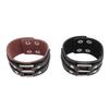 2pcs Wide PU Leather Bracelet Wrist Cuffs Punk Cuff Bracelet for Motorcycle Rider Black Brown