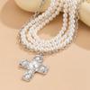 Pearls Crosses Necklace for Women Elegant Gold Layer Choker with Statement Pendant and Buckles Chain Adjustable