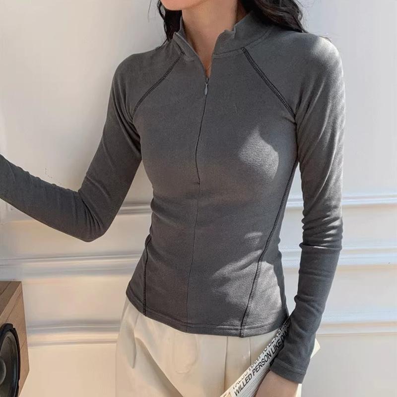Semi-turtleneck zipper bone 2025 autumn and winter new shirt T-shirt casual versatile women