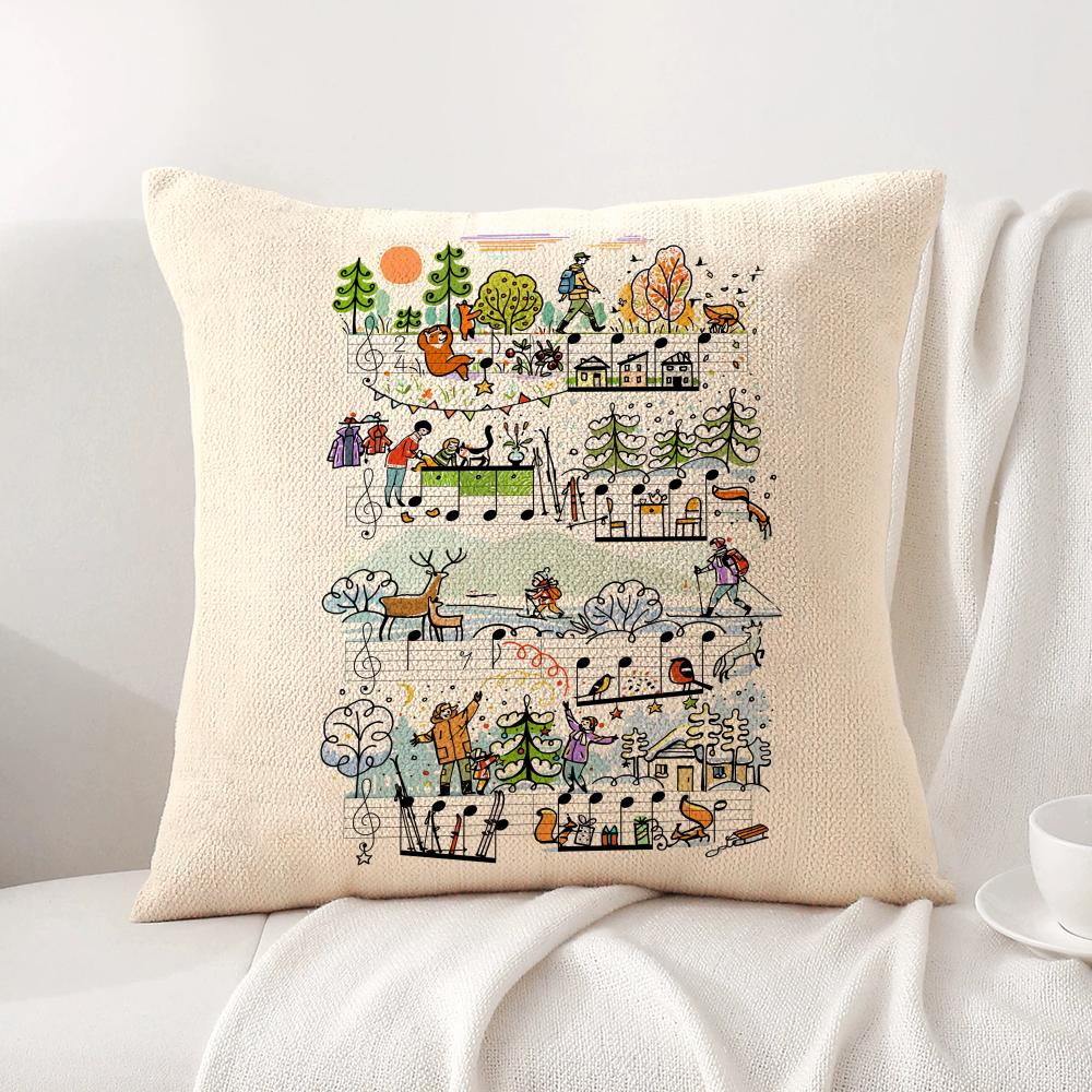 Sheet music design Cushion Cover Natural Linen Organic Fabric DoubleSided Printing Sofa Home Decor Breathable Bed Pillow