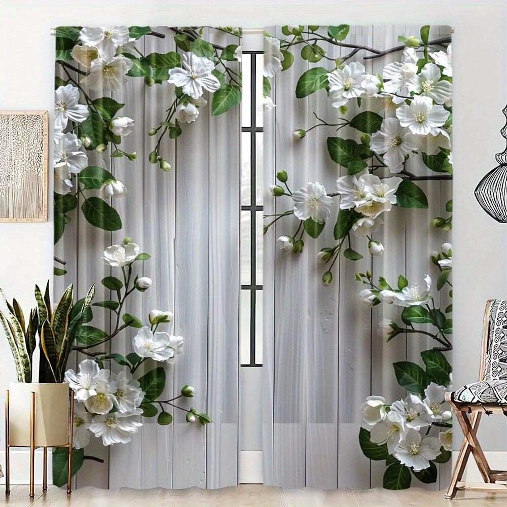 

2PCS 2D flat curtains, polyester material, winter gardenia print art design, bedroom, home decoration 53x116CM-2PC