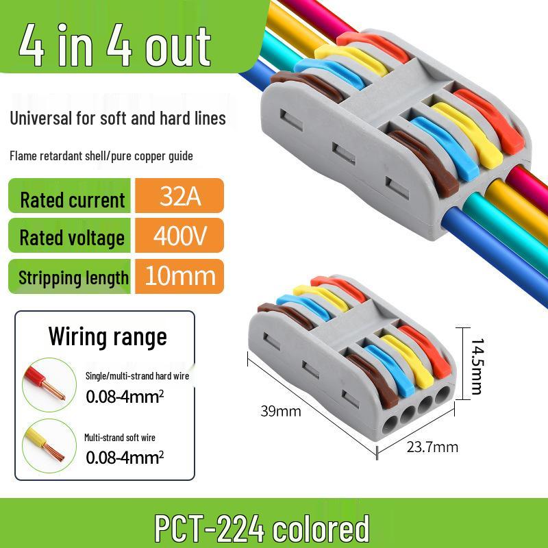 Quick Terminal PCT-222 Lighting Fixture Push-in Connector for Soft & Hard Wire, Two-in Two-out