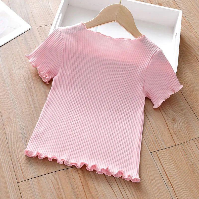 Ice Silk Embroidered Ruffle Sleeve Kids' T-Shirt - Cute Summer Top for Little Girls