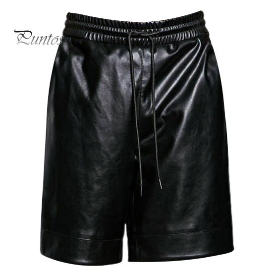 

Мужские летние шорты с эластичной резинкой на талии, шорты из искусственной кожи с карманами, однотонные широкие шорты, уличная одежда 2XL чёрный