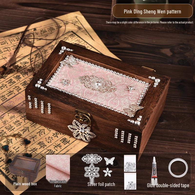 Song Brocade Jewelry Box DIY Kit: Handmade Solid Wood, Chinese Retro Gift for Mother's Day