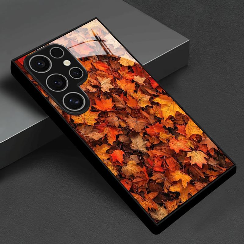 Herbst-Ahornblatt-Muster Gehärtetes Glas Handyhülle Für Samsung Galaxy S23 S24 S25 S26 Ultra Plus FE Stoßfeste Hülle
