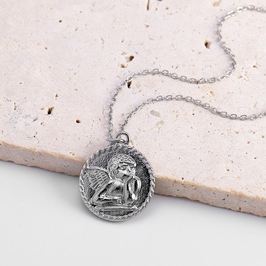 

Классическое многомилое ожерелье-подвеска в виде монеты с круглым логотипом ангела на ключице из нержавеющей стали 18K