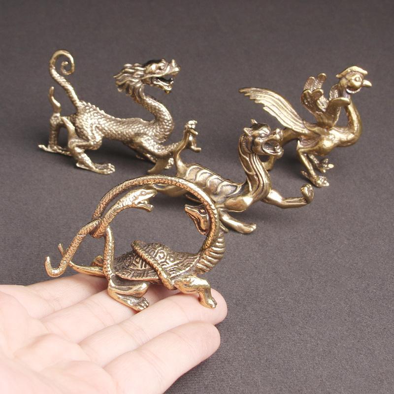 Brass Four Chinas Beasts Great Statue Mascot Feng Shui Antique Miniatures Figurines Home Decoration Ornaments Bronze Collection