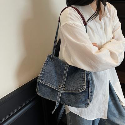 Simple Denim Bag Women's 2025 New Popular Casual Shoulder Bag Large Capacity Tote Bag Fashion Messenger Bag