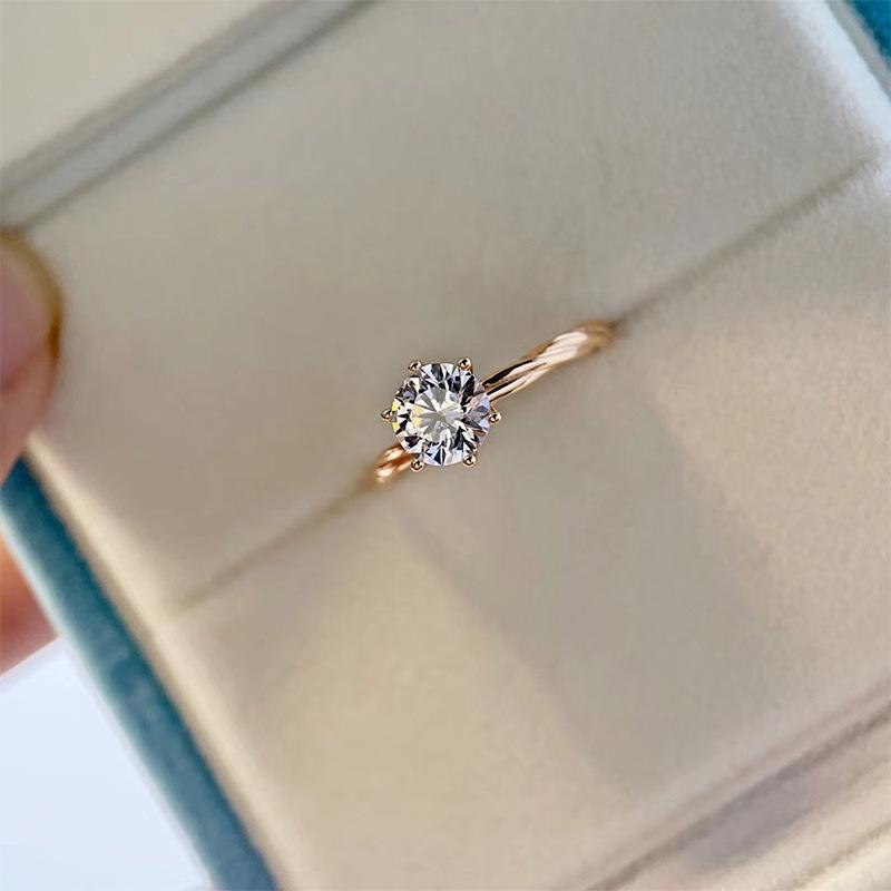

Exquisite S925 Sterling Silver Six-Prong Carat Diamond Ring for Women US Size 10