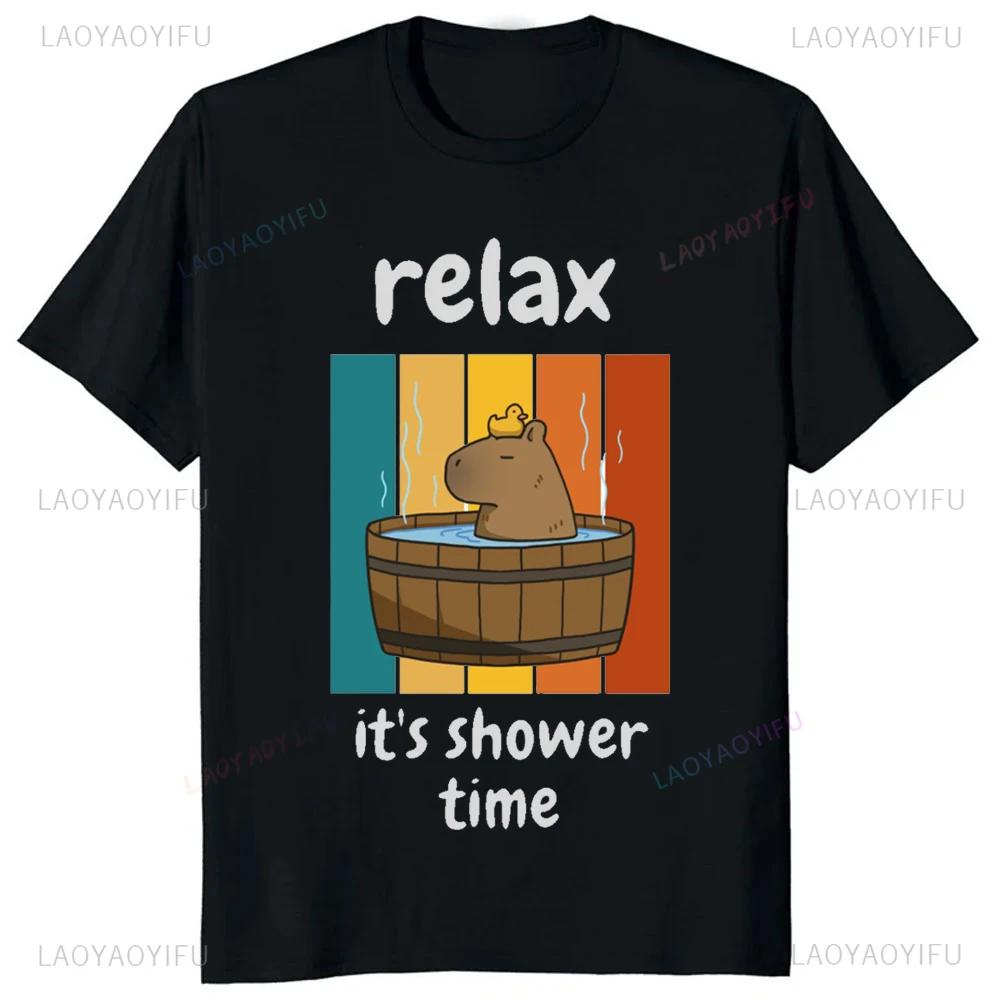 Dont Be Worry Be Capy Printed Retro Funny Capybara Graphic T Shirts Streetwear Short Sleeve Man Tshirt Loose Casual Women Tees