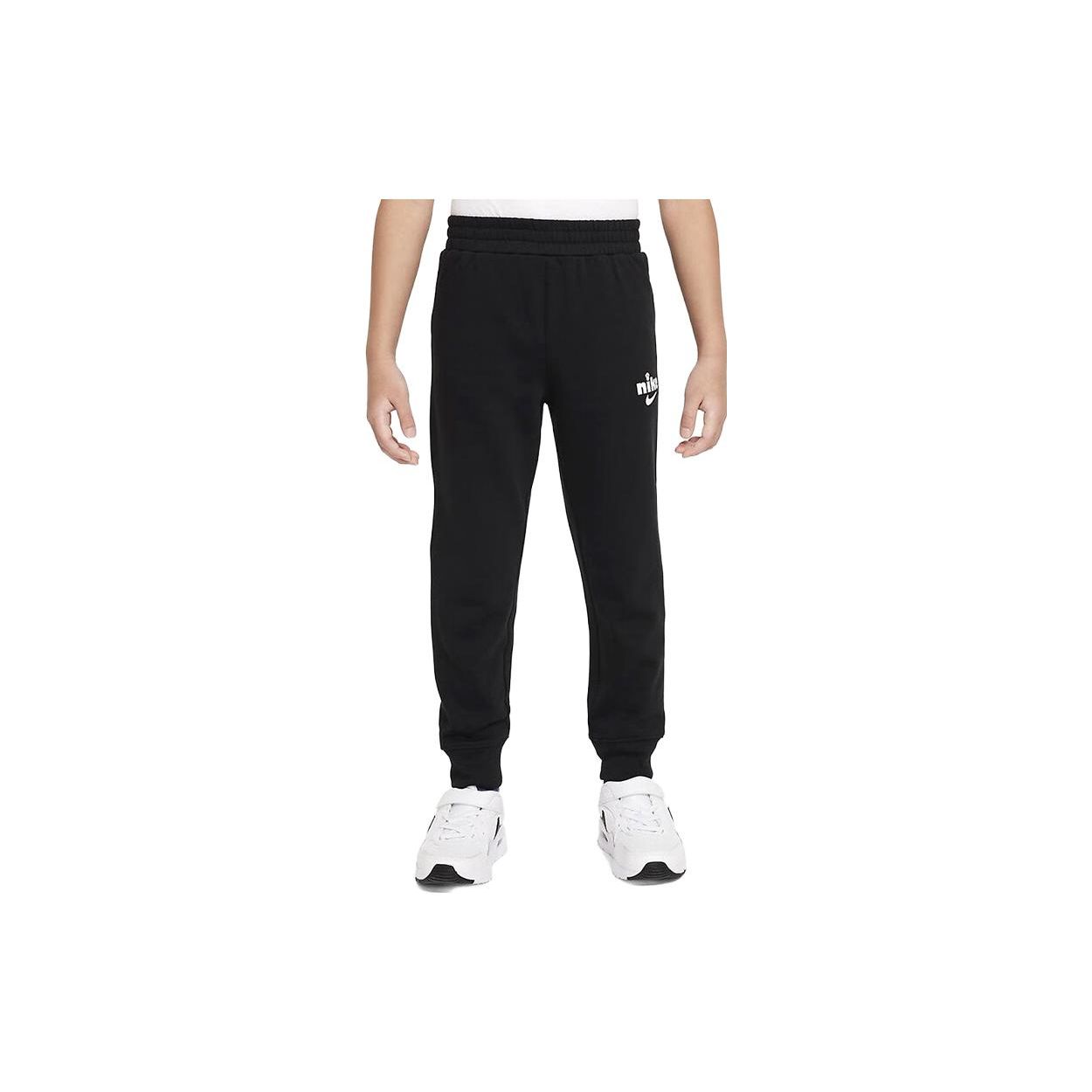 

Nike Kids Knitted Sports Pants Casual Solid Color Mid Waist Tapered Fleece Thick Black Kids bottoms FD4985-010 S