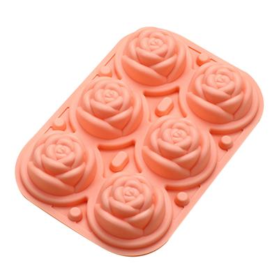 Rose Ice Cubes Tray Leakage Proof Easy Release Silicone 6 Flower Ice Mould with Funnel Lid for