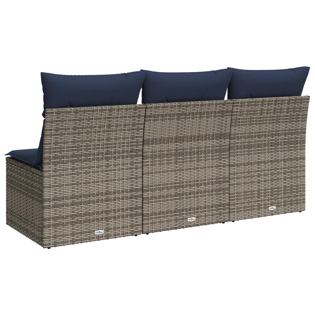 Garden Sofa with Cushions 3 Seater Gray Poly Rattan