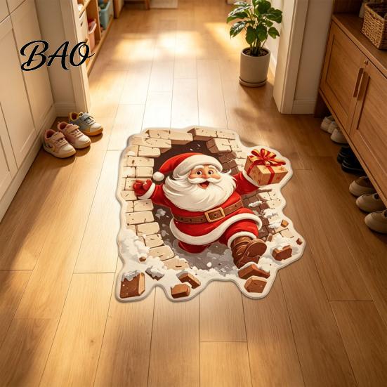 Soft Imitation Cashmere Rug Christmas Entrance Mat, Santa Claus Entryway Rug, Non-Slip Indoor Decoration for Kitchen Bathroom Home Xmas Holiday Decor