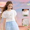 ASK JUNIOR Girl's Short Sleeve T-Shirt with Puff Sleeves and 3D Bow