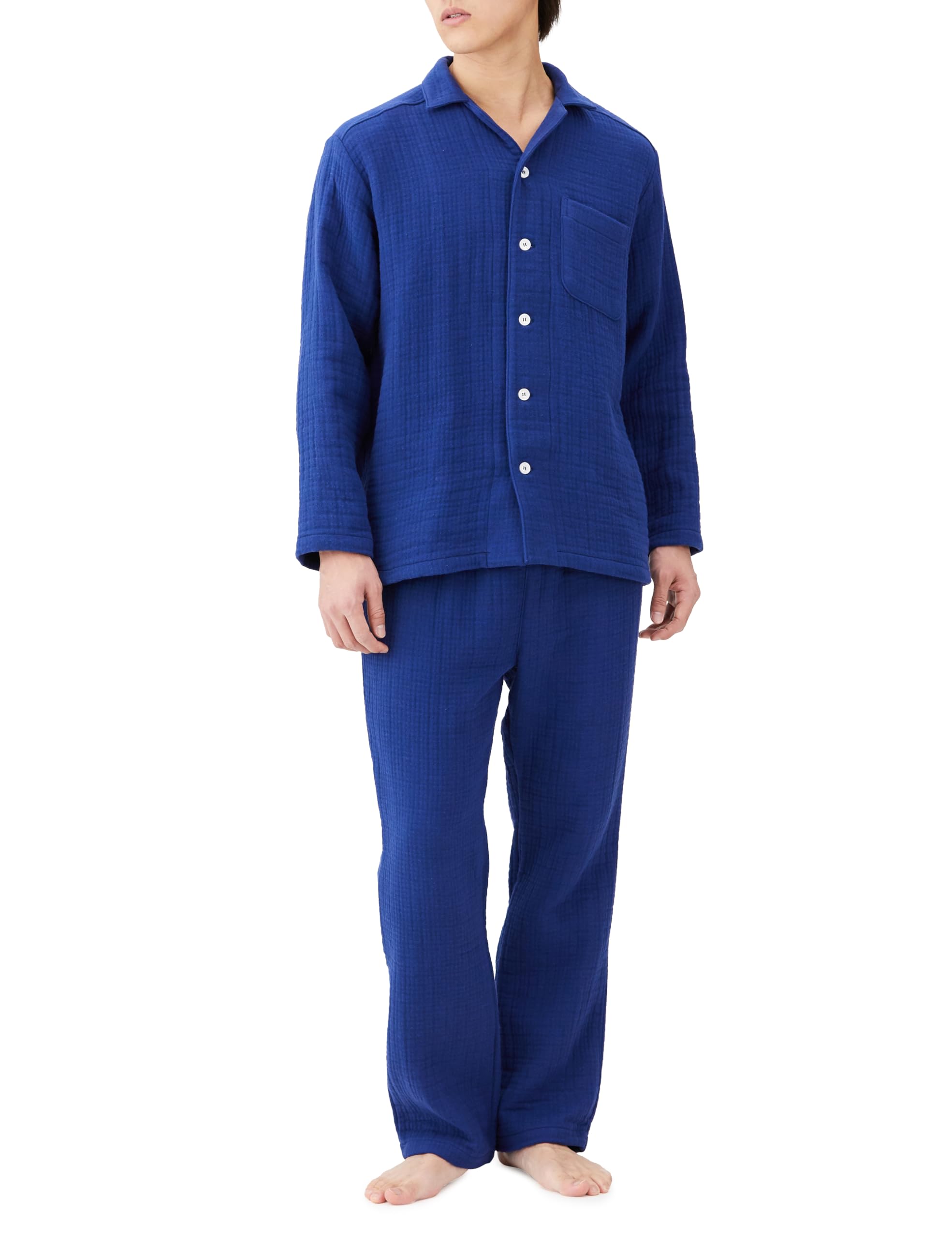 

Gunze KAIMIN NAVI Collaboration with Long Sleeve and Royal Size L Men s Pajamas, UCHINO, Pants, Waffle-In Gauze, Blue,