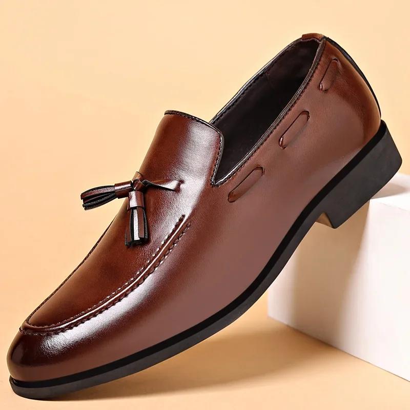 Fashion 2025 New In Designer Style Dress Leather Shoes for Men Shoe Business Casual Slip On Wedding Party Black Plus Size 38-46