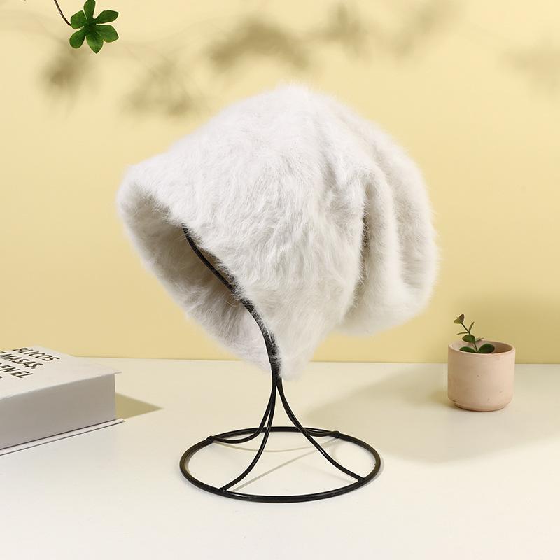 

Шапка с ворсом из кроличьей шерсти для женщин, осенне-зимняя плюшевая японская милая женская шапка, теплые меховые шапки One Size