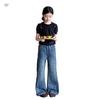 Girls' Silver Micro-Flare Pants - Autumn 2026 New Arrivals, Loose Bell Bottom Jeans for Kids