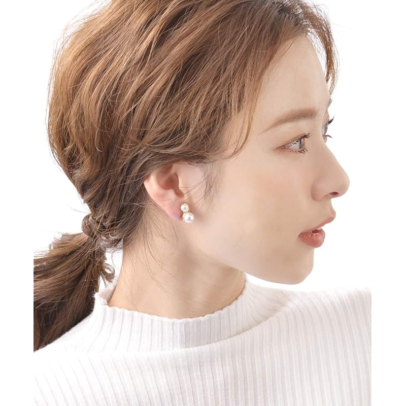 [Vantaine] VINGTAINE Double Pearl Wave Earrings Earrings Wedding After-party P1305 (gold/earrings)