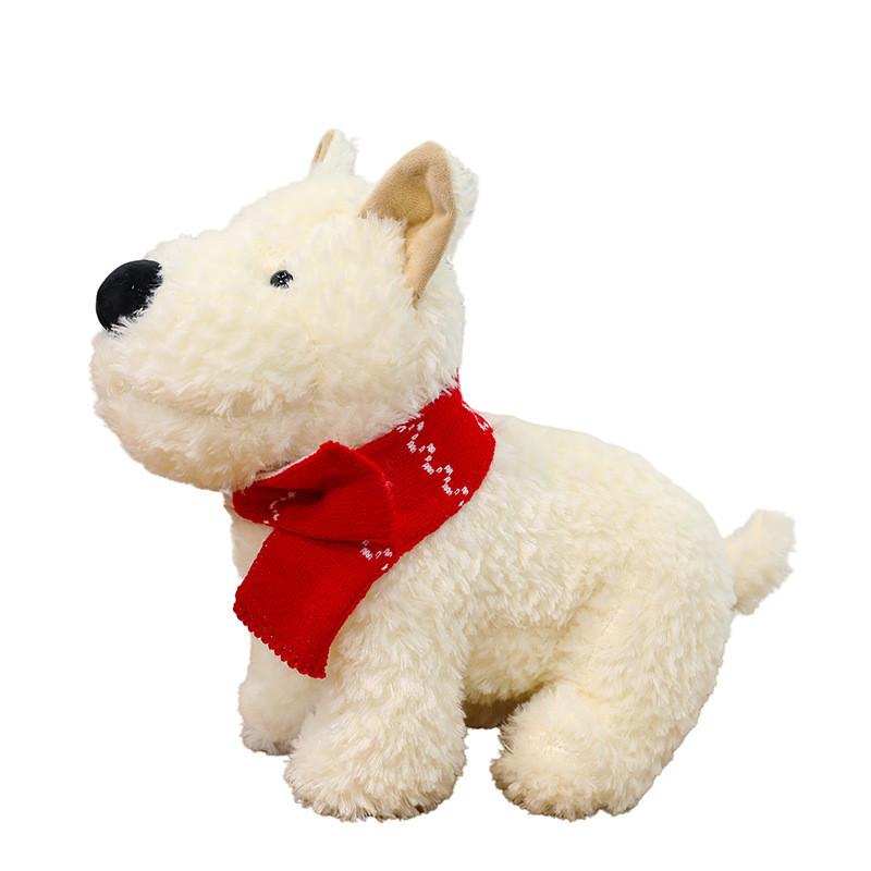 Doll Cartoon Dog Plush Animal Wearing Scarf High Elasticity Pp Cotton Filling