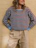 Crew Neck Women'S Knitted Versatile Fashion Autumn And Winter Striped Knitted Sweater Contrasting Color Loose Sweater