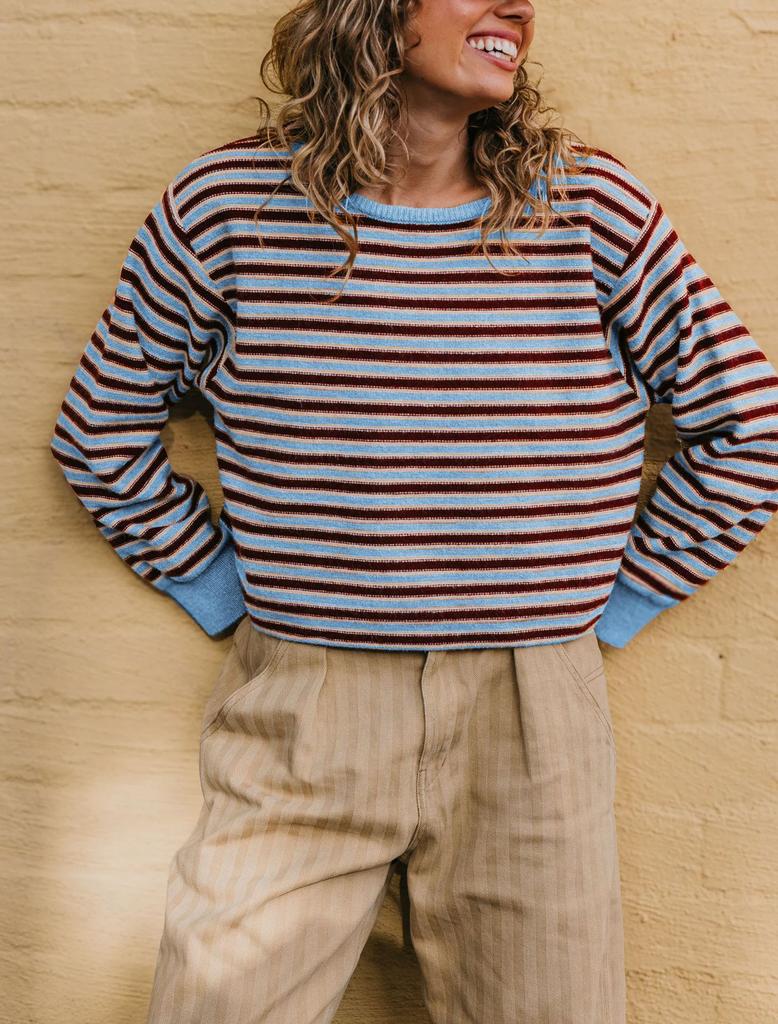 Crew Neck Women'S Knitted Versatile Fashion Autumn And Winter Striped Knitted Sweater Contrasting Color Loose Sweater