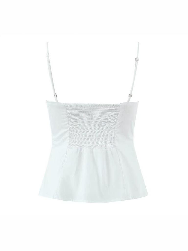 Chic French Lace-Trimmed Waist-Cinching Strapless Camisole for Women