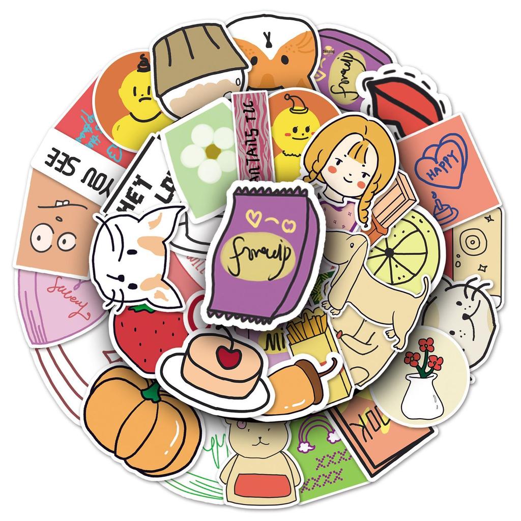 50 Cute & Waterproof Cartoon Stickers - Perfect for Notebooks, Motorcycles, or Cups