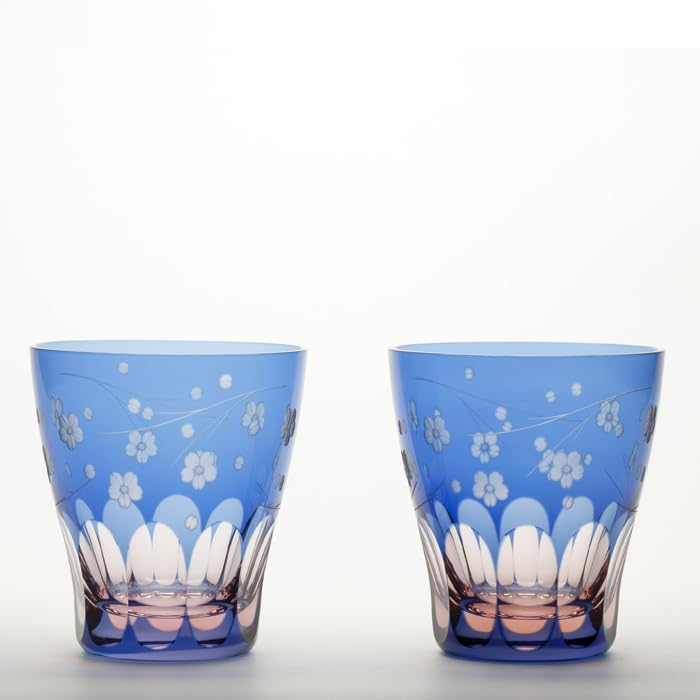 

Glass Studio Saiho Edo Kiriko Mini Vintage Pair with Cherry Blossom Design