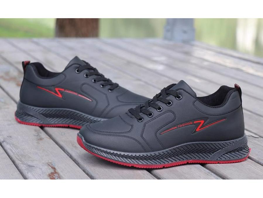 Men's Black Waterproof Leather Casual Sports Shoes - Autumn/Winter, Non-Slip, Wear-Resistant, Perfect for Running and Work.