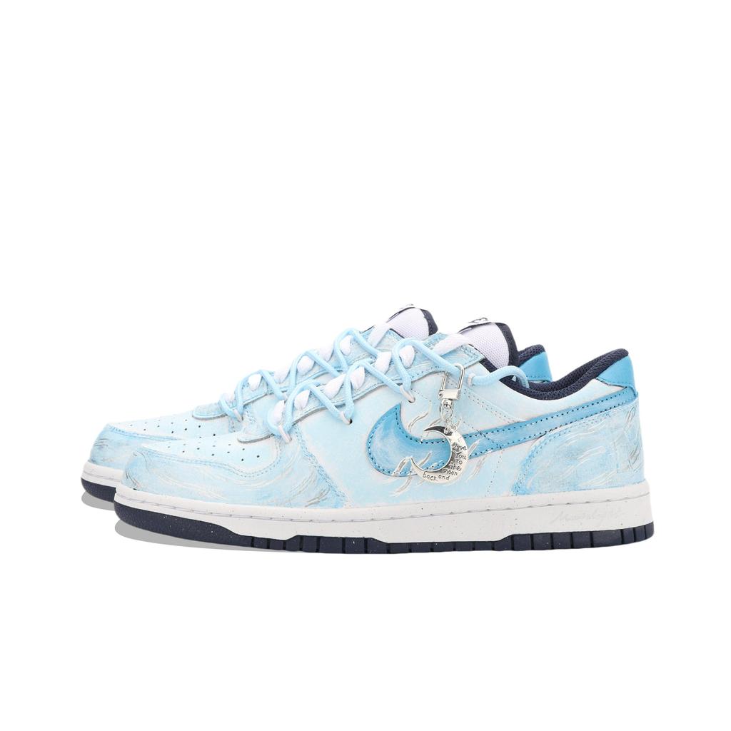 Nike Big Water Ripple, Vast As The Sea Abrasion Resistant Slip Resistant Low Top Skateboard Shoes Unisex White Blue 355152-140(Team2099-)