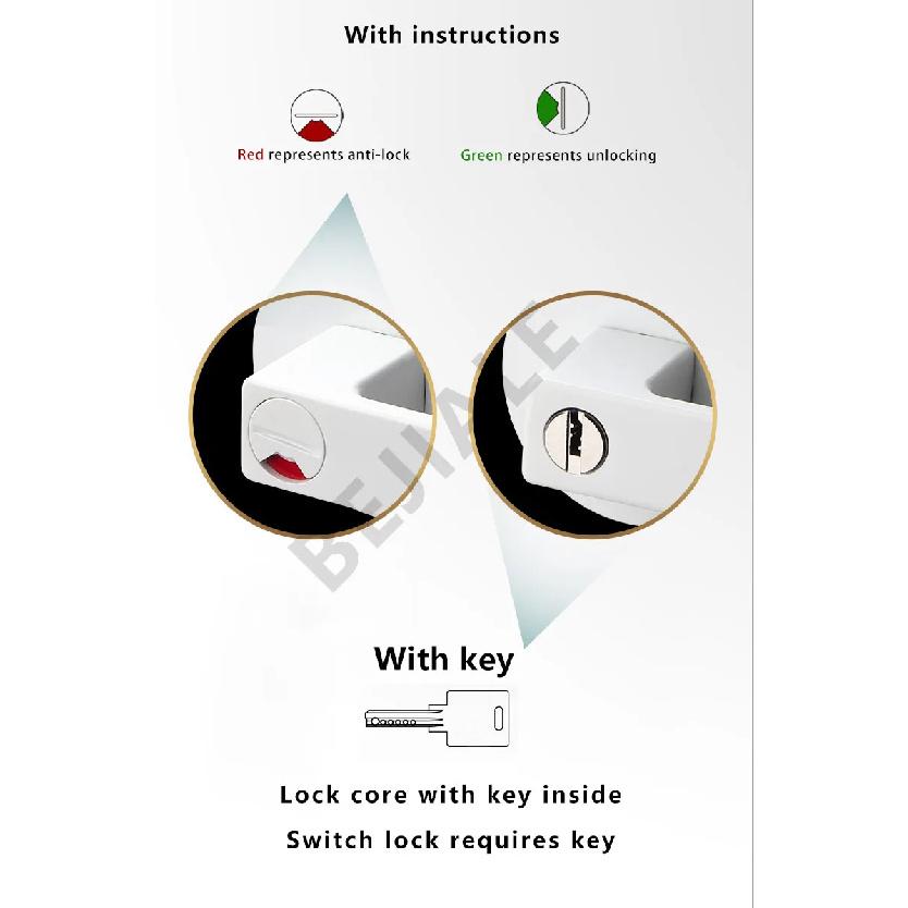 Indoor Door Indication Lock Household Keyed Three-lever Handle Lock White Bathroom Occupied or Unoccupied Door Handle