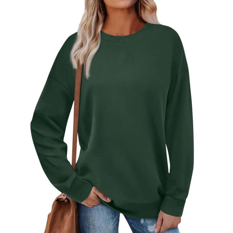 Loose Long Sleeve Pullover Sweatshirt Women Solid Color Round Neck Top Fashion