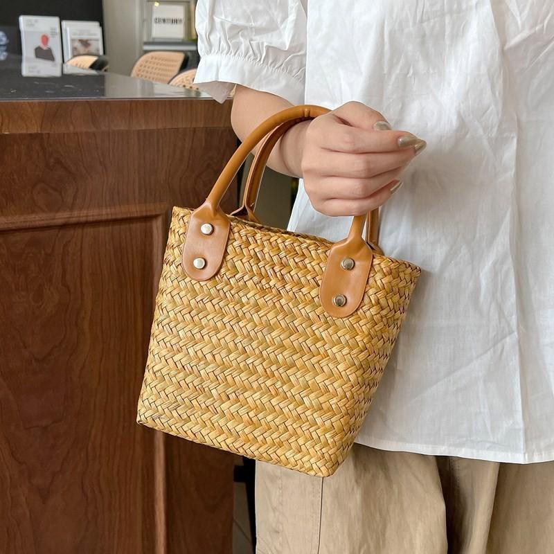 Retro Woven Handheld Tote With Letter Design For Summer Casuals