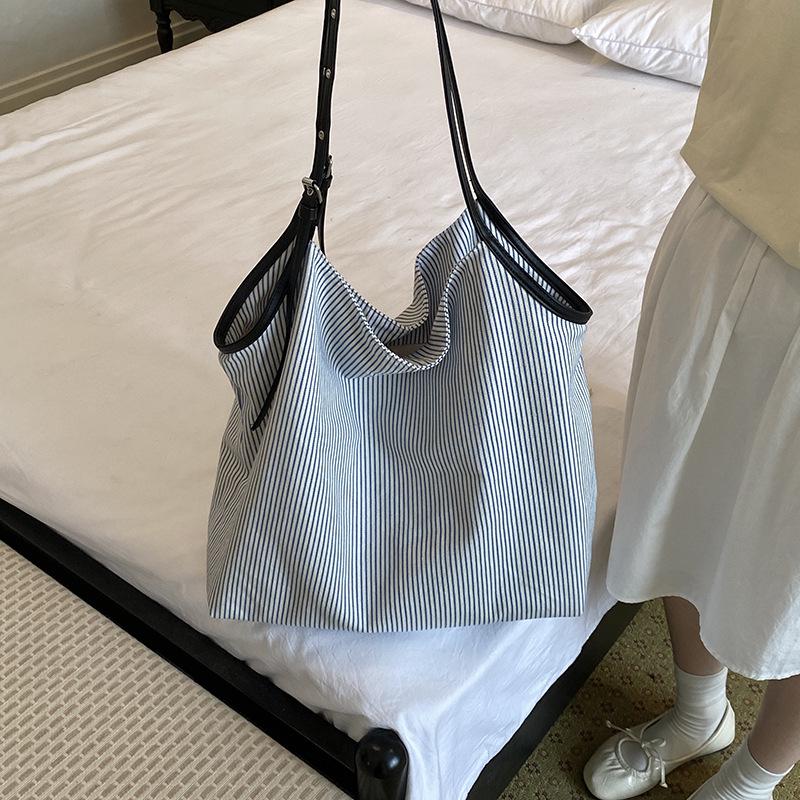 Large Capacity Striped Tote & Shoulder Bag - Embossed, Fashionable Women's Work or Commute Underarm Bag