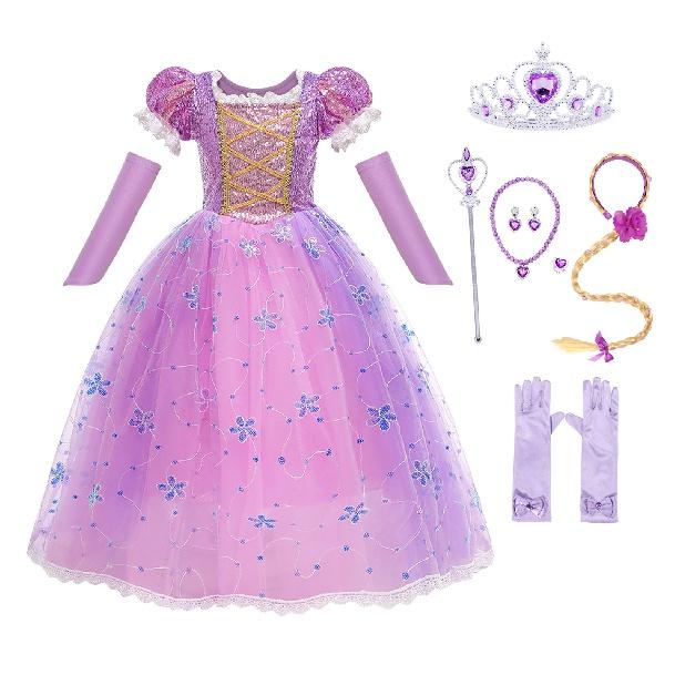 

Костюм принцессы на Хэллоуин для маленьких девочек, пышное платье с цветочным рисунком для дня рождения, Рапунцель, косплей