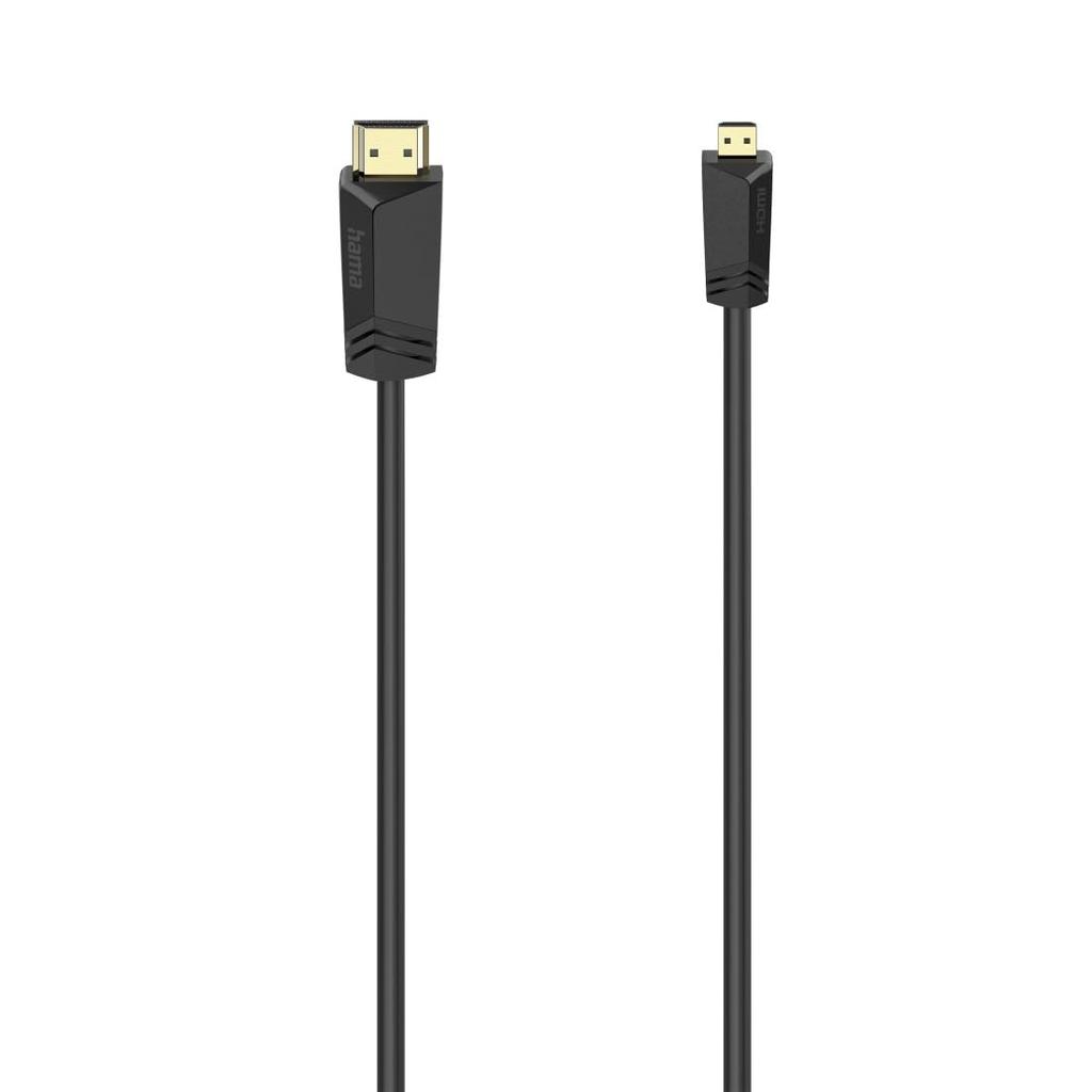 Hama Tyskland Plugg Plugg 2 m Høyhastighets HDMI™-kabel, Type-A - Type-D (Mikro), Ethernet,